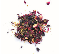 Fusspot Collagen Beauty Tea's Twirlie Girlie collagen infused herbal pink floral tea blend